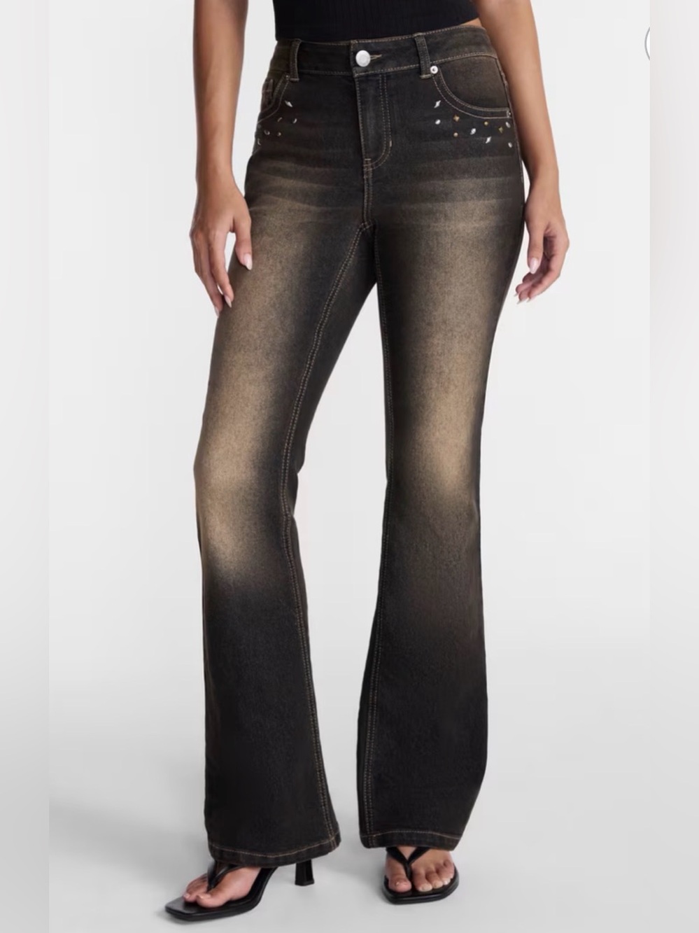 NEW No Boundaries Novelty Stitch Bootcut Jeans dark tint size 10 brown gray acid
